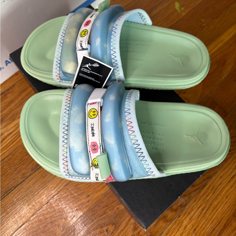 Jbalvin Jordan super play slide with Light Blue Straps